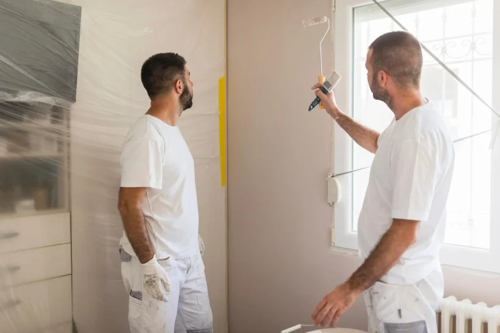 Pintores profesionales trabajando el interior de una vivienda