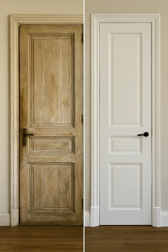 Detalle del acabado liso de una puerta lacada a pistola