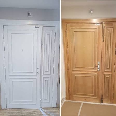 Pasillo con puertas lacadas en blanco en una vivienda de Madrid